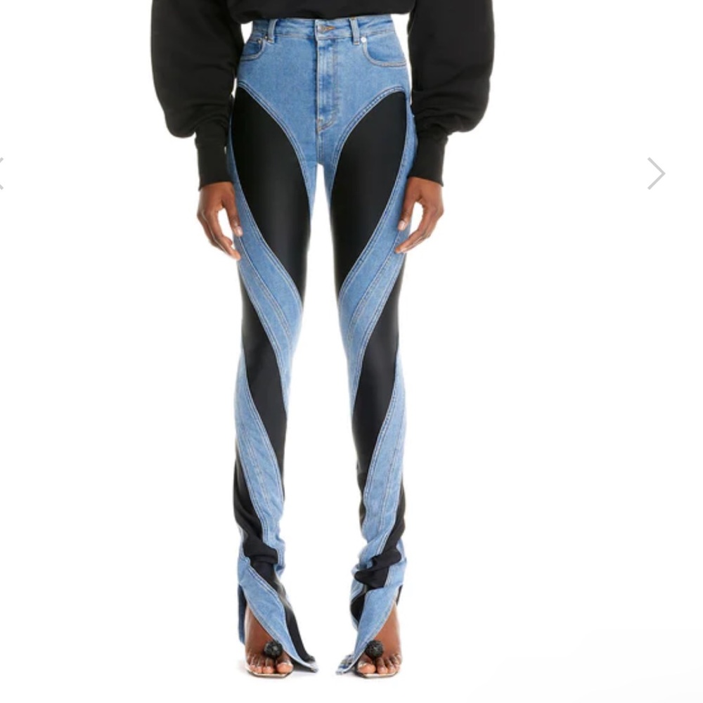 slited bi-material spiral jeans
